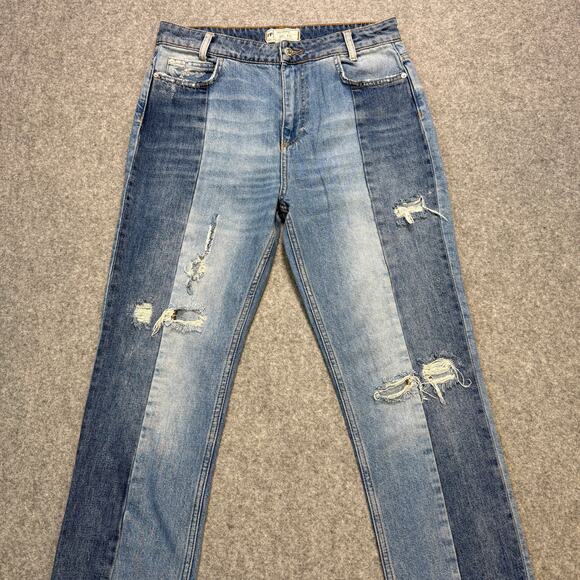 Women's Free People Distressed Patchwork Straight Leg Denim Jeans Size 29 - Picture 5 of 9